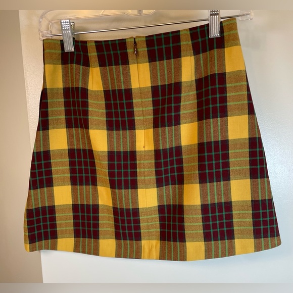Wilfred Aritizia Renee Mini Skirt, Plaid, Mustard Yellow / Green/ Maroon, size 2 - Picture 1 of 10
